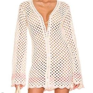 LPA x REVOLVE Lanita Crochet Mini Dress Cardigan Tunic Ivory Blush XS EUC